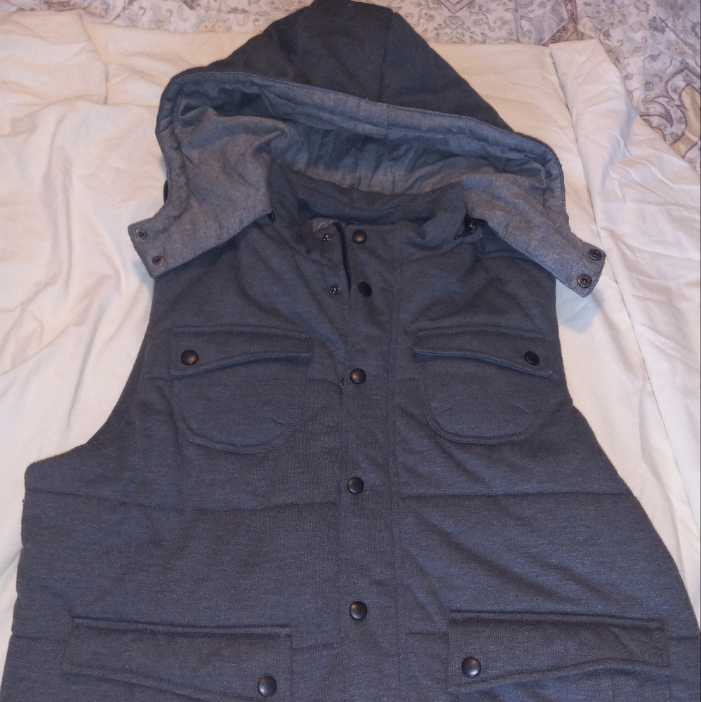 Men's Hooded Vest Jacket Division Size XL Dark Gray, with Removable Hoodie